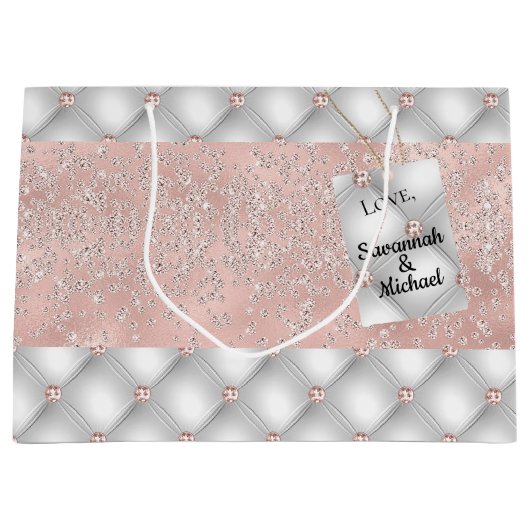 Birthday roos gold zilverglitter glamoureus groot cadeauzakje (Voorkant)