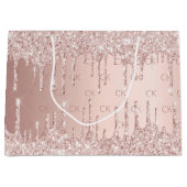 Birthday roos goud glitter druppelt roze monogram  groot cadeauzakje (Voorkant)