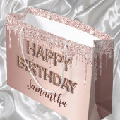 Birthday roos goud glitter druppelt roze monogram groot cadeauzakje