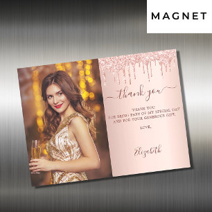 Birthday roos goud glitter foto magneet bedankt