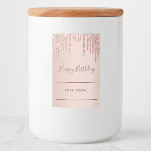 Birthday roos goud glitter roze glans homemade voedselcontainer etiket