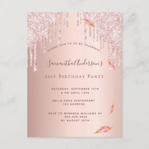 Birthday roos goud glitter roze uitnodiging