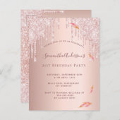 Birthday roos goud glitter roze uitnodiging (Voorkant / Achterkant)