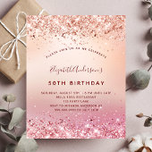Birthday roos goud roze glitter budget uitnodiging flyer