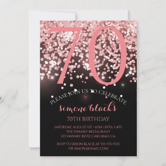 Birthday roos goud roze glitter glam 70e verjaarda kaart