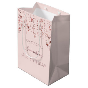 Birthday roos goudblauwe roze sterren monogram medium cadeauzakje