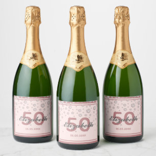 Birthday roos goudbruine roze monogram sparkling wijnetiket