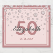 Birthday roos goudbruine roze monogram sparkling wijnetiket (Enkel label)