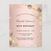 Birthday roos gouden zwarte eucalyptus golden uitnodiging briefkaart (Voorkant)