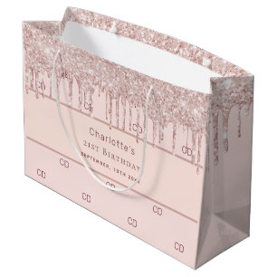 Birthday roos gouden zwarte glitter-monogram initi groot cadeauzakje