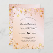 Birthday roos gouden zwarte roze sterren uitnodigi briefkaart (Voorkant / Achterkant)