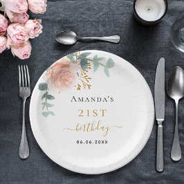 Birthday roos goudfloralen eucalyptusnaam papieren bordje