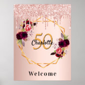 Birthday roos goudflorals glitter geo welkom poster (Voorkant)