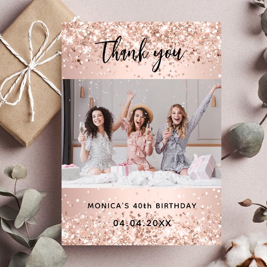 Birthday roos goudfoto glitter bedankkaart