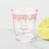 Birthday roos goudglitter drift naam shot glas (Voorkant)