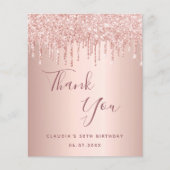 Birthday roos goudglitter drip bedankt budget flyer (Voorkant)