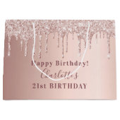 Birthday roos goudglitter druppelt zwart monogram  groot cadeauzakje (Voorkant)