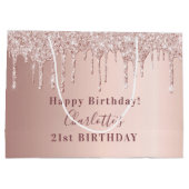 Birthday roos goudglitter druppelt zwart monogram  groot cadeauzakje (Achterkant)