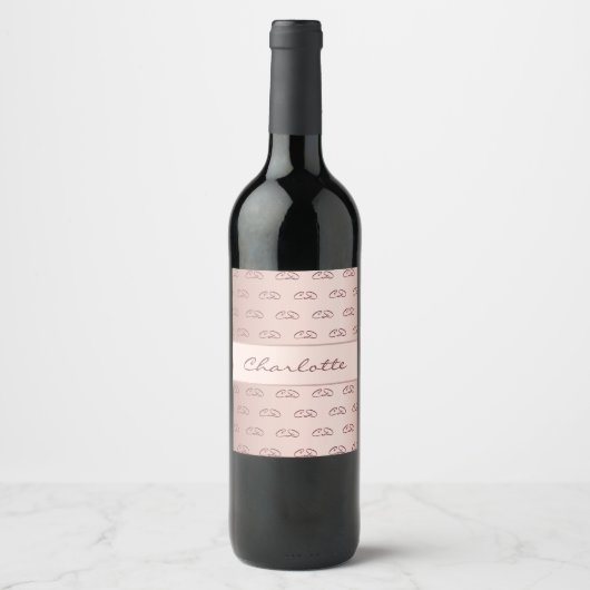 Birthday roos goudmonogram patroon initiaal naam wijn etiket (Voorkant)