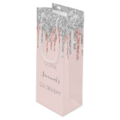 Birthday roos goudroze glitter zilver wijn cadeautas (Voorkant Gekanteld)