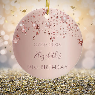 Birthday roos goudroze sterren van vrienden keramisch ornament