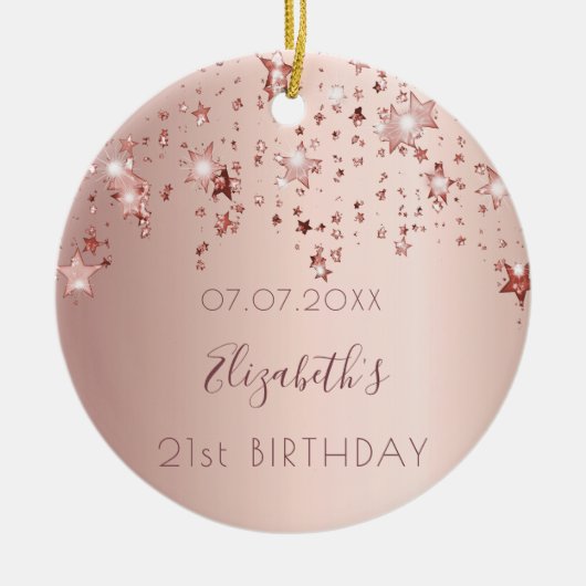 Birthday roos goudroze sterren van vrienden keramisch ornament (Voorkant)