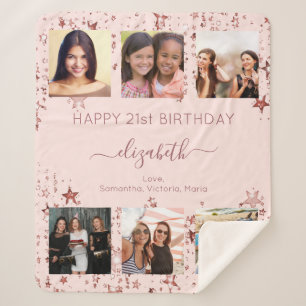 Birthday roos goudvrienden foto collage sherpa deken