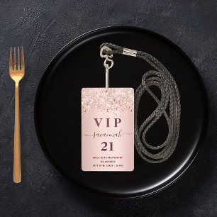 Birthday roos goudzige blesstof vip uitnodiging badge