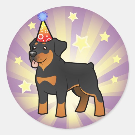 Birthday Rottweiler Ronde Sticker (Voorkant)