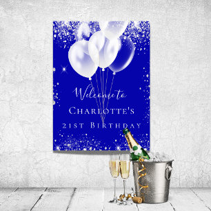 Birthday roya blue zilveren glitterballonnen welko poster
