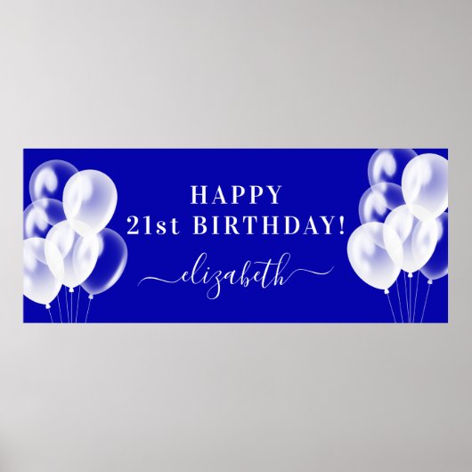 Birthday royal blue ballons name script poster (Voorkant)