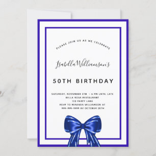 Birthday royal blue elegant bow script kaart