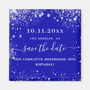 Birthday royal blue glitter save the date magnet magneet