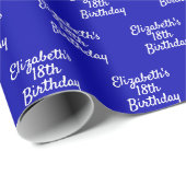 Birthday royal blue name script minimalist cadeaupapier (Rol Hoek)