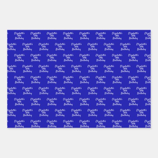 Birthday royal blue name script minimalist inpakpapier vel (Voorkant)