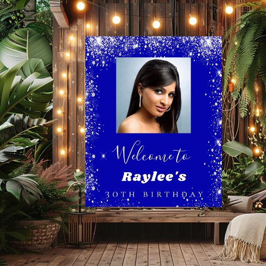 Birthday royal blue Silglitter foto welkom Poster