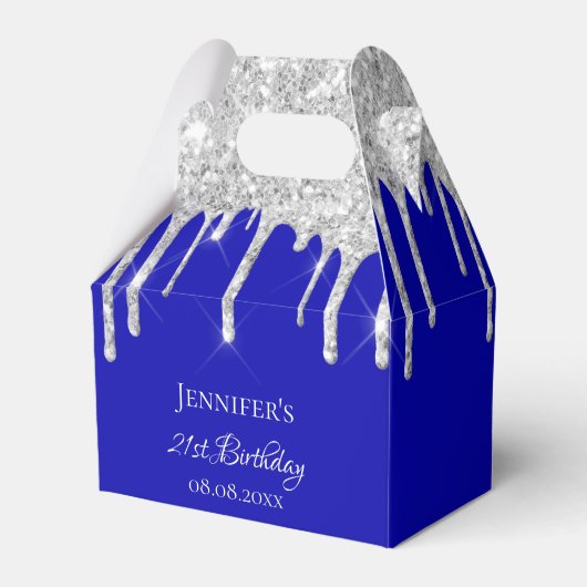 Birthday royal blue Silver glitter dank u Bedankdoosjes (Voorkant Zijde)