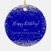 Birthday royal blue Silver Glitter vrienden Keramisch Ornament (Achterkant)