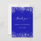 Birthday royal blue zilverglitter bedankkaart (Voorkant)