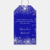 Birthday royal blue zilverglitter monogram cadeaulabel (Achterkant)