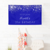Birthday royal blue zilverglitter monogram spandoek (Insitu)