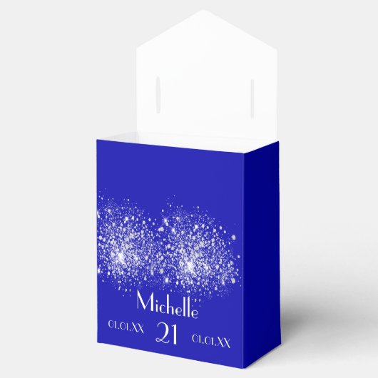 Birthday royal blue zilverglitter white monogram bedankdoosjes (Geopend)