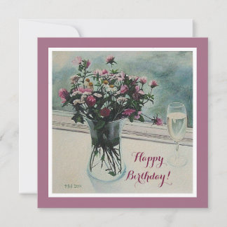 Birthday  roze bloemen kaart door Pola.B.Alex