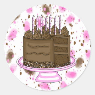 Birthday roze en bruine chocolade Cake Ronde Sticker