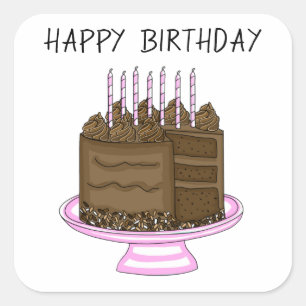 Birthday roze en bruine chocolade Cake Vierkante Sticker