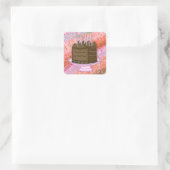 Birthday roze en bruine chocolade Cake Vierkante Sticker (Tas)