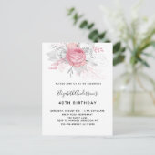 Birthday roze floralen elegant-wit-modern uitnodiging briefkaart (Staand voorkant)