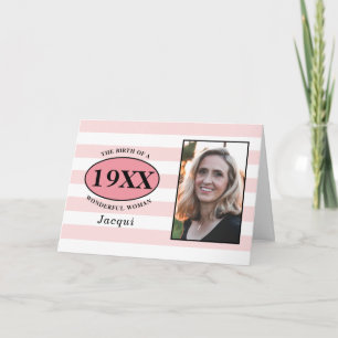 Birthday roze meisje Striped fotosjabloon Kaart