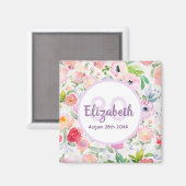 Birthday roze paarse bloemenmonogram magneet (Voorkant / Achterkant)