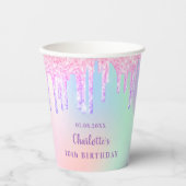 Birthday roze paarse glitter druppelt de regenboog papieren bekers (Voorkant)